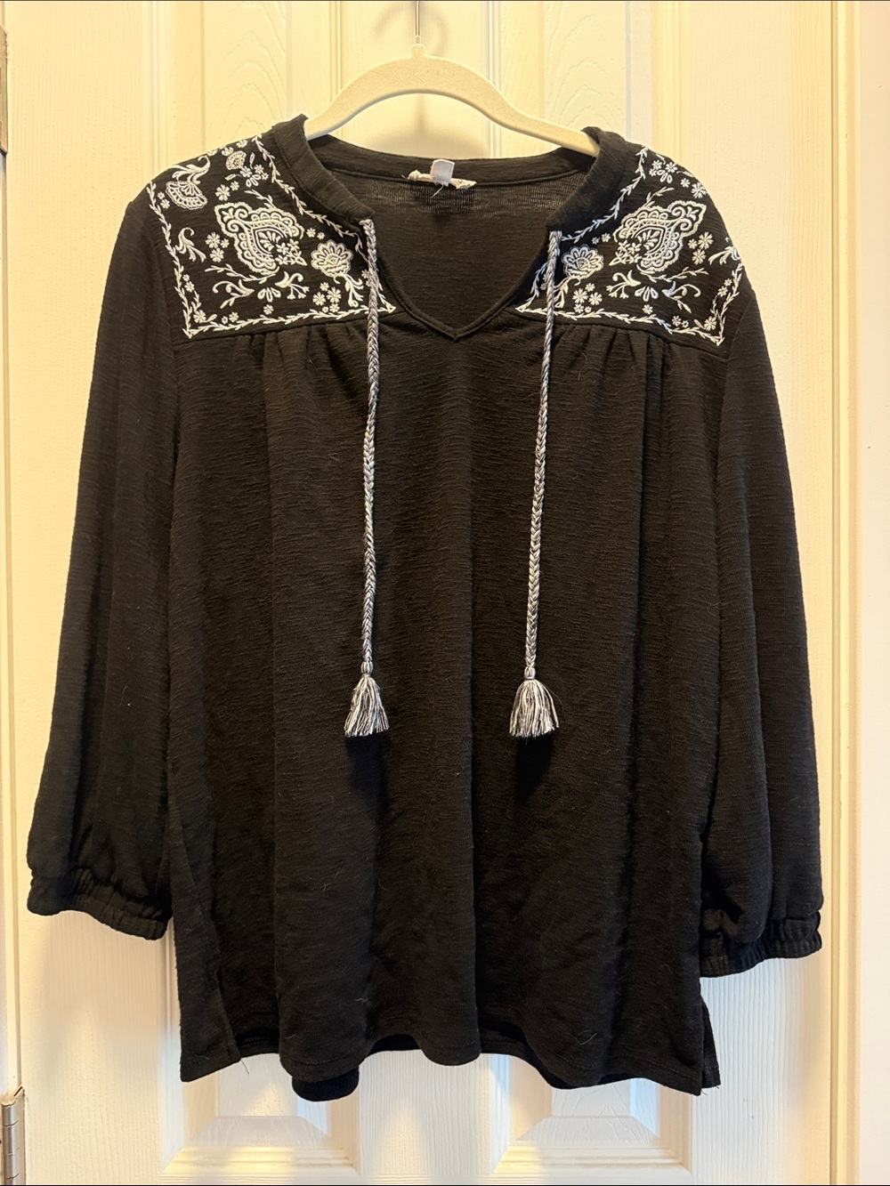 Westbound Black Peasant Tunic with White Embroidered Yoke